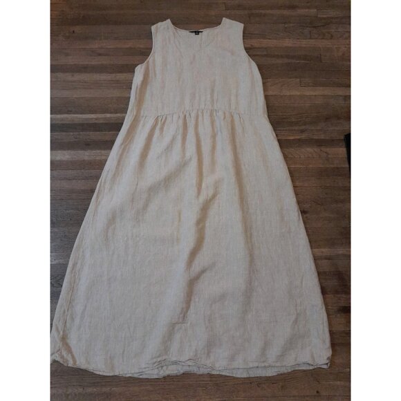 Lands End Linen Quiet Luxury Coastal Minimalist Vacation Size 16 Maxi Dress Tan - Picture 1 of 8